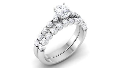 1.50 CT IGI D VS1 Round Lab Grown Diamond Bridal Set Engagement Ring 14k Gold