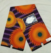 HIGH QUALITY AFRICAN WAX FABRIC/ORANGE AND PURPLE/ ANKARA/ 6 YARDS