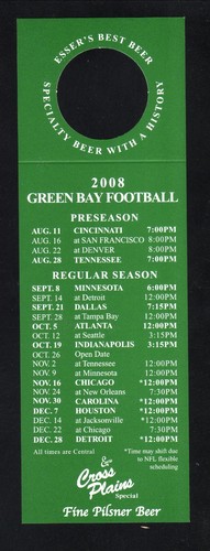 Green Bay Packers Wisconsin Badgers 2008 Bottleneck Schedule Esser's Beer