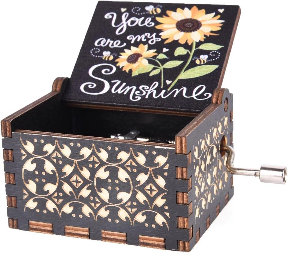 You Are My Sunshine Wood Music Boxes, Laser Engraved Vintage Wooden Sunshine Han