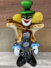 Murano Art Glass Toscany Clown label Gold Flake Amber Bowtie Green Hat  9.5” 🤡