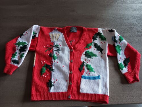 Berek Marta D Cardigan Christmas carolers Hand Knit Wool Wearable Art Medium VTG - Picture 1 of 12