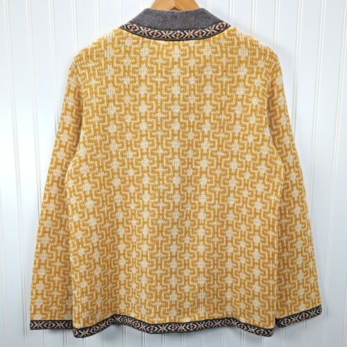 VTG Botric Cardigan Womens L Yellow 100% Lambswool Knit Button Front Nordic 80s - Picture 2 of 15