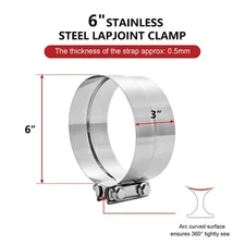 6" Stainless Steel Exhaust Clamp,Universal Muffler Clamp Lap Joint,Band Clamp
