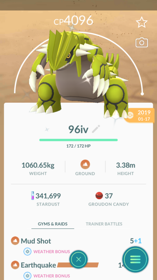 Pokemon Trade GO Shiny Groudon Level 40 for PVP Master League
