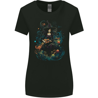 A Witch Playing a Guitar Halloween Fantasy Damen T-Shirt breiter Schnitt