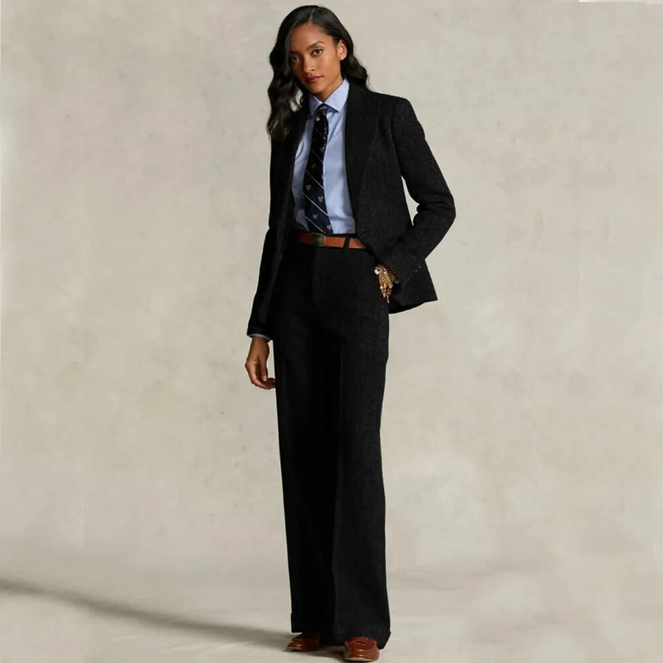 Women's Herringbone Suit 2-piece Set Formal Suits Single-breasted Jacket+Pant - Image 4 of 4