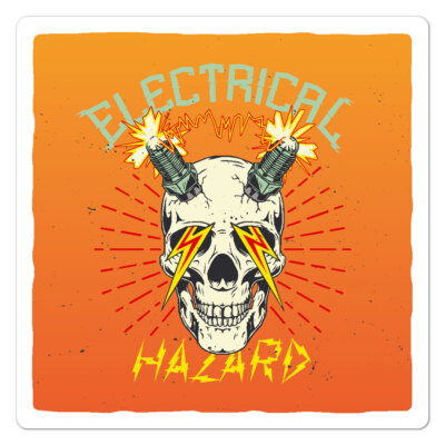 Electrical Hazard Skull, Vinyl Decal Sticker, Indoor Outdoor, 3 Sizes, #9623