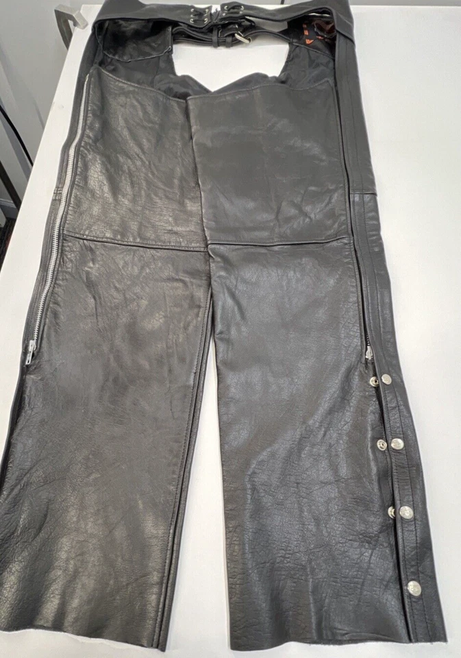 Interstate Leather Zip Snaps Buckle Chaps Men 5XL Black - Imagem 3 de 4