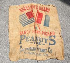 Vintage Antique Columbian Peanut Burlap Sack bag American Flag Banner Norfolk VA