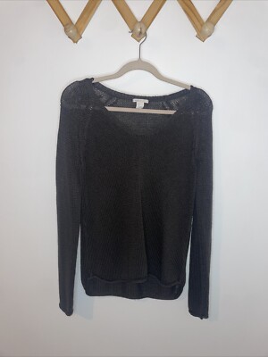 H&M Khaki Dark Green Knitted V-Neck Long Sleeve Jumper, Size