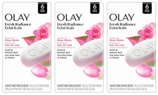 OLAY Fresh Radiance Beauty Bar Soap w/Rose Water, 6 Bars-Lot of 3=18 Beauty Bars