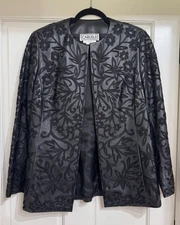 Classic Carlisle Embroidered Black Leather Jacket sz 8
