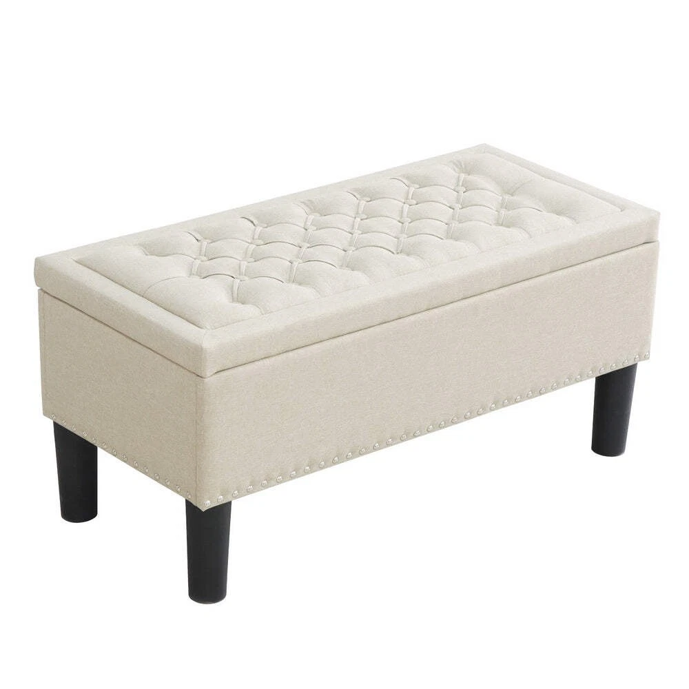 Artiss Storage Ottoman Blanket Box 96cm Linen Taupe
