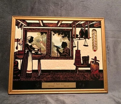 Vintage 3D Old Fashioned  Couple Silhouette Wall Thermometer 8.5x10.25 St Clair 