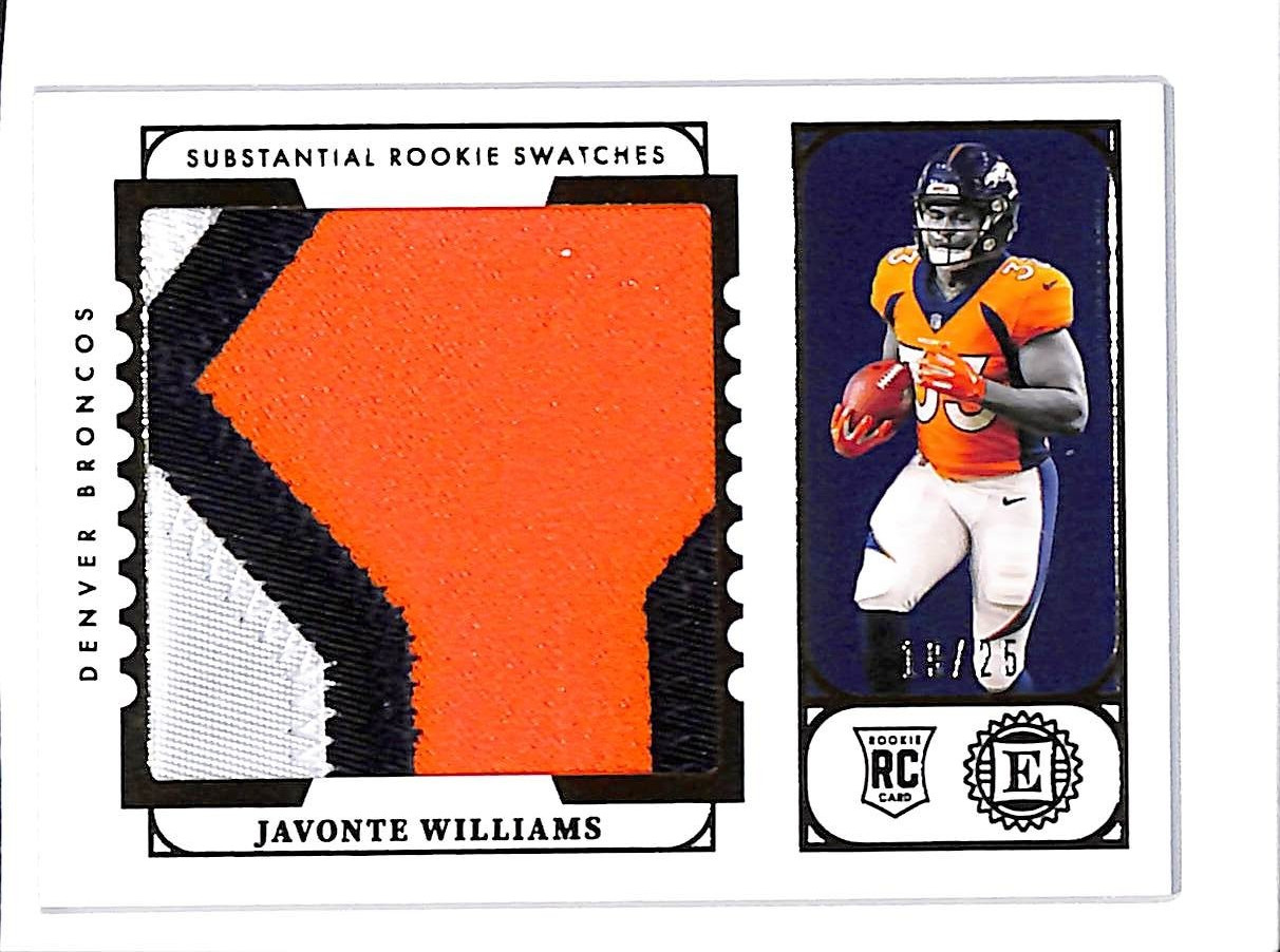 Javonte Williams Panini Encased Substantial Rookie Swatches #SRSJWI Gold