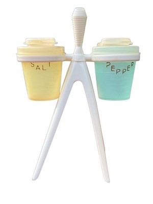 Vtg Tupperware Atomic Salt & Pepper Shakers with Holder Toothpick Holder # 493-5
