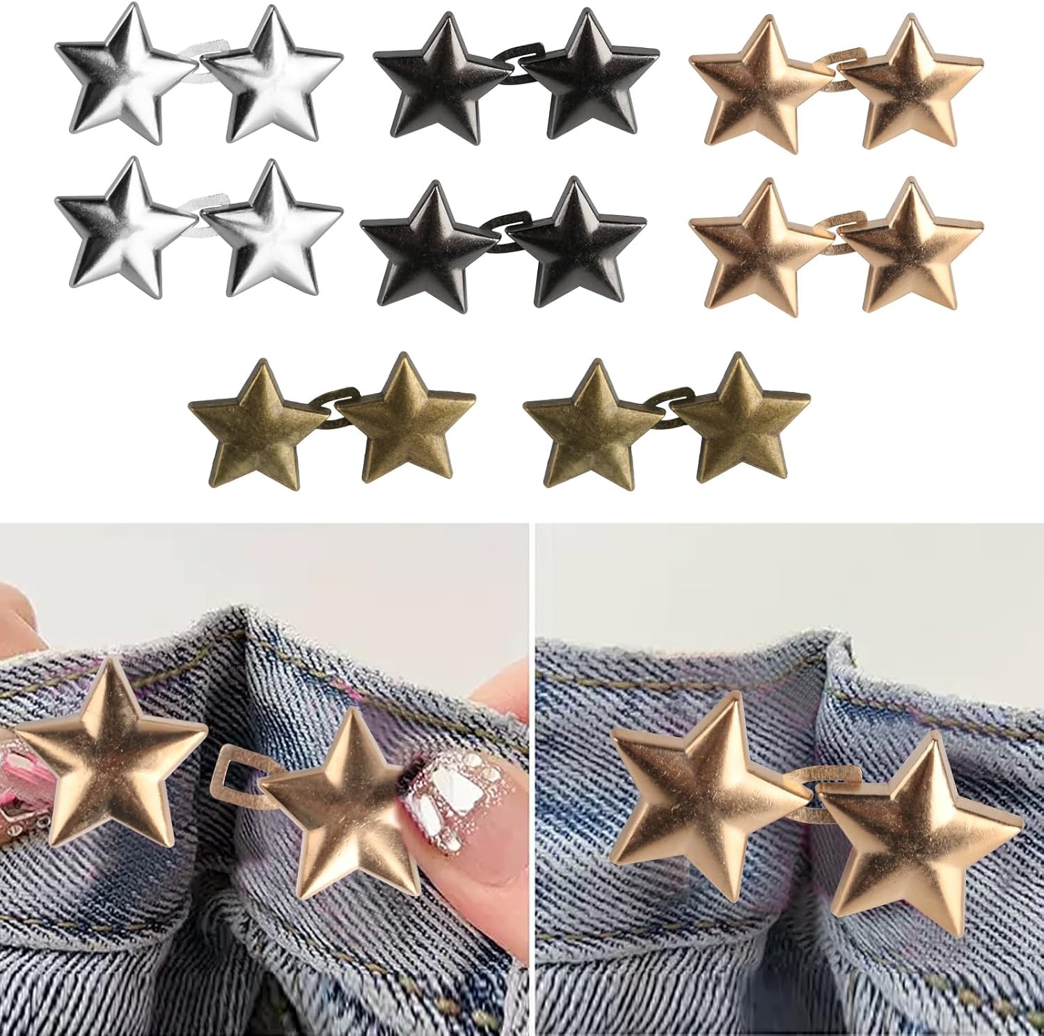 8 Pcs Jean Tightener Clips for Trousers, Star Shape Adjustable Button Pins for W