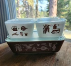 Vintage Pyrex Early American Refrigerator Dish Set W Lids 8Pc Complete Cat Brown