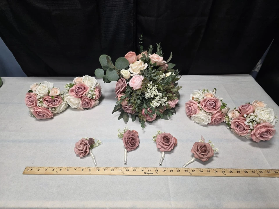 Entire Bridal Party Artificial Bridesmaid Bouquets Set of 4for Wedding - - Image 2 of 4