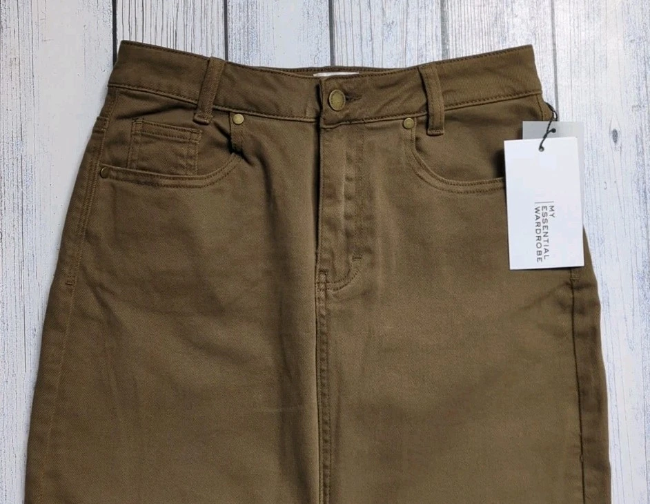 My Essential Wardrobe Lara Stretch Front Slit Maxi Skirt Military Olive Wash 10 - Image 2 of 4