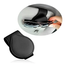  Magnetic Sunglass Holder for Car Visor,PU Leather Car Sunglass Holder Black