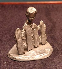 John Sullivan  1975 Pewter Figurine Tom Sawyer Painting Picket Fence, Signed