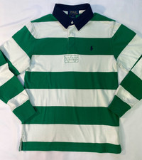 Polo Ralph Lauren Kids Green Striped Long Sleeve Rugby Shirt Size M 10-12 