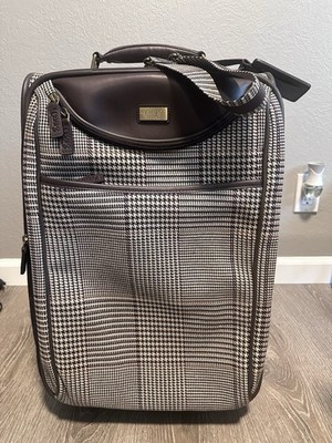 CHAPS Ralph Lauren Luggage Suitcase Brown Houndstooth 24 Inch Expandable Vintage