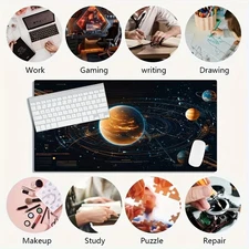 1pc Large Gaming Mouse Pad - Cyberspace Planetary Orbit Design with Neon Glow Ef