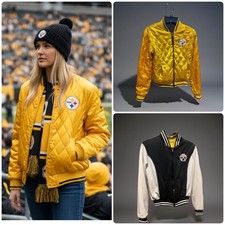 Vintage 80  s NFL Pittsburgh Steelers Reversible Yellow  Black Bomber Jacket