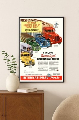 Vintage International Trucks Poster 🚚 - 24x36” - Mid-century
