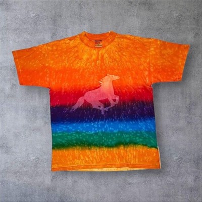 Frühe 00er B&C Pferd Silhouette Regenbogen mehrfarbig Batik T-Shirt Large