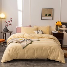 Washed Cotton Duvet Cover King Ultra Soft 100 Cotton Solid Color Cream Yellow