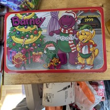 Barney 1999 Holiday Tin with Three Plush Characters Target Exclusive