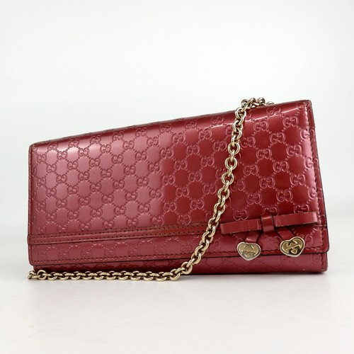 Authentic GUCCI Microguccissima heart ribbon chain wallet leather[Used]