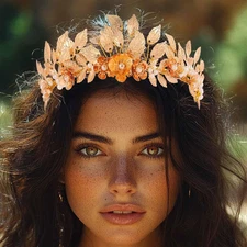 Gold Leaf Flower Crown Greek Fairy Headpiece Laurel Bridal Headband for Women