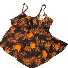 B2PRITY Women  s XL Swimdress Black Orange Tropical Ruffle Swimsuit NWT