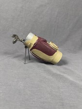 Miniature Golf Bag Desk Accessory Novelty w/3 Mini Club Pens Putter Wedge Wood