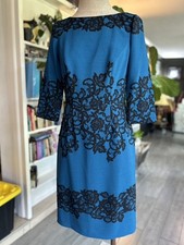 Adrianna Papell Womens Blue Black Lace Print Sheath Dress 4
