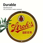 Vintage-Style "Stroh's Beer" Round Aluminum Wall Decor, 8x8 Tin Metal Signs