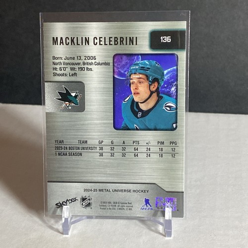 2024-25 SkyBox Metal Universe Macklin Celebrini Rookie San Jose Sharks #136 - Picture 2 of 2
