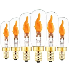 6 Pack E12 LED Flickering Light Bulbs, Candelabra, Flame Effect, Fire, Decor