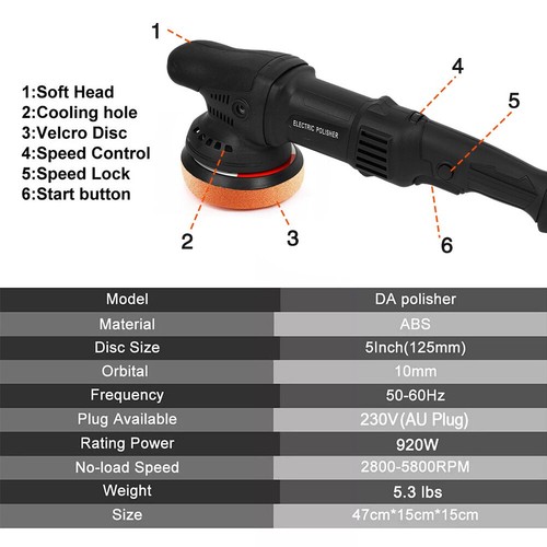 Dual Action Car Polisher 920W Orbital Buffer Sander Polishing Machine 125mm Pads - Picture 15 of 19