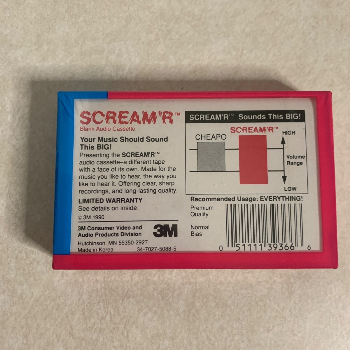 Vtg Scotch 3M Scream'r Blank Audio Cassette Tape 45 Min New Sealed