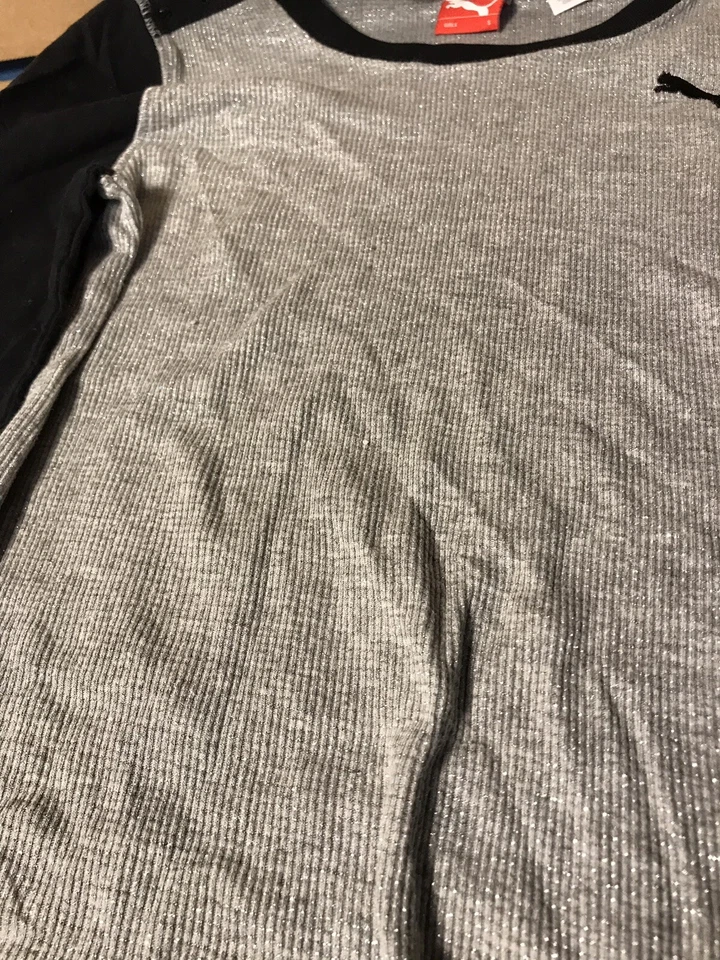 Youth Girls Small S Puma Long Sleeve Shirt Gray Speckled Black Sleeve - Image 2 of 4