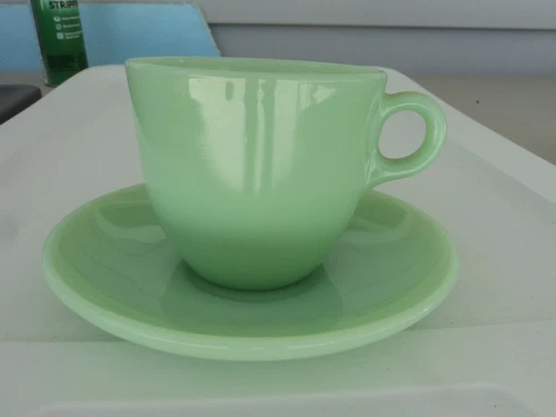 FIRE KING JADE-ITE St. DENIS CUP AND SAUCER SETS