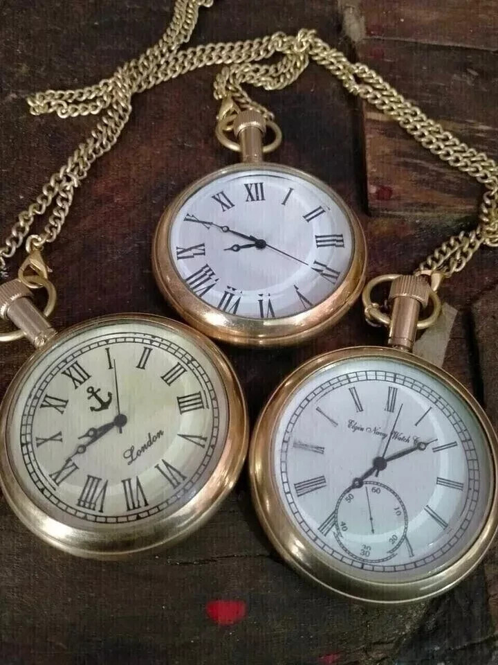 Lot of 3 Watch Elgin vintage pocket Collectible Antique Brass Pocket Watch GIFT