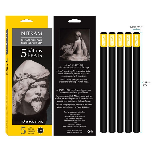 Nitram Fine Art Charcoal 12mm Thick Soft Round Sticks 5-pack for sale online | eBay