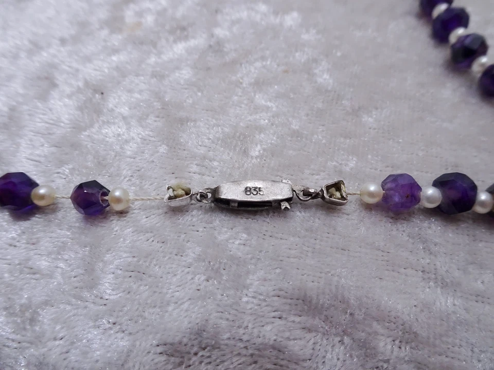 Antico Ametista U. Perle Collana - Chiusura 835er Argento - Vintage - Handmade - Immagine 4 di 4